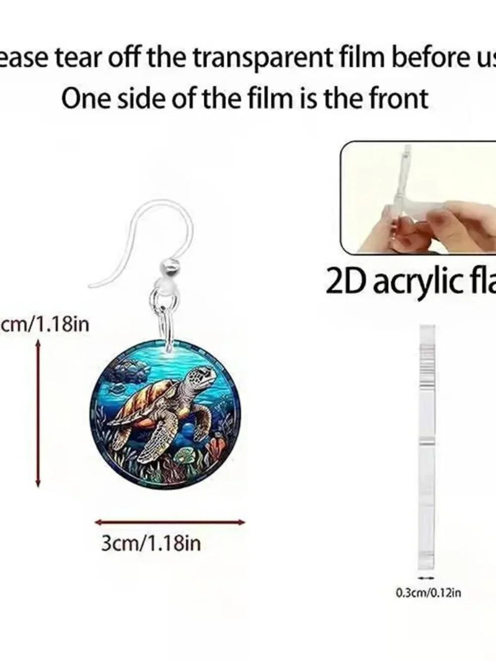 Round Acrylic SEA TURTLE Dangle Earrings